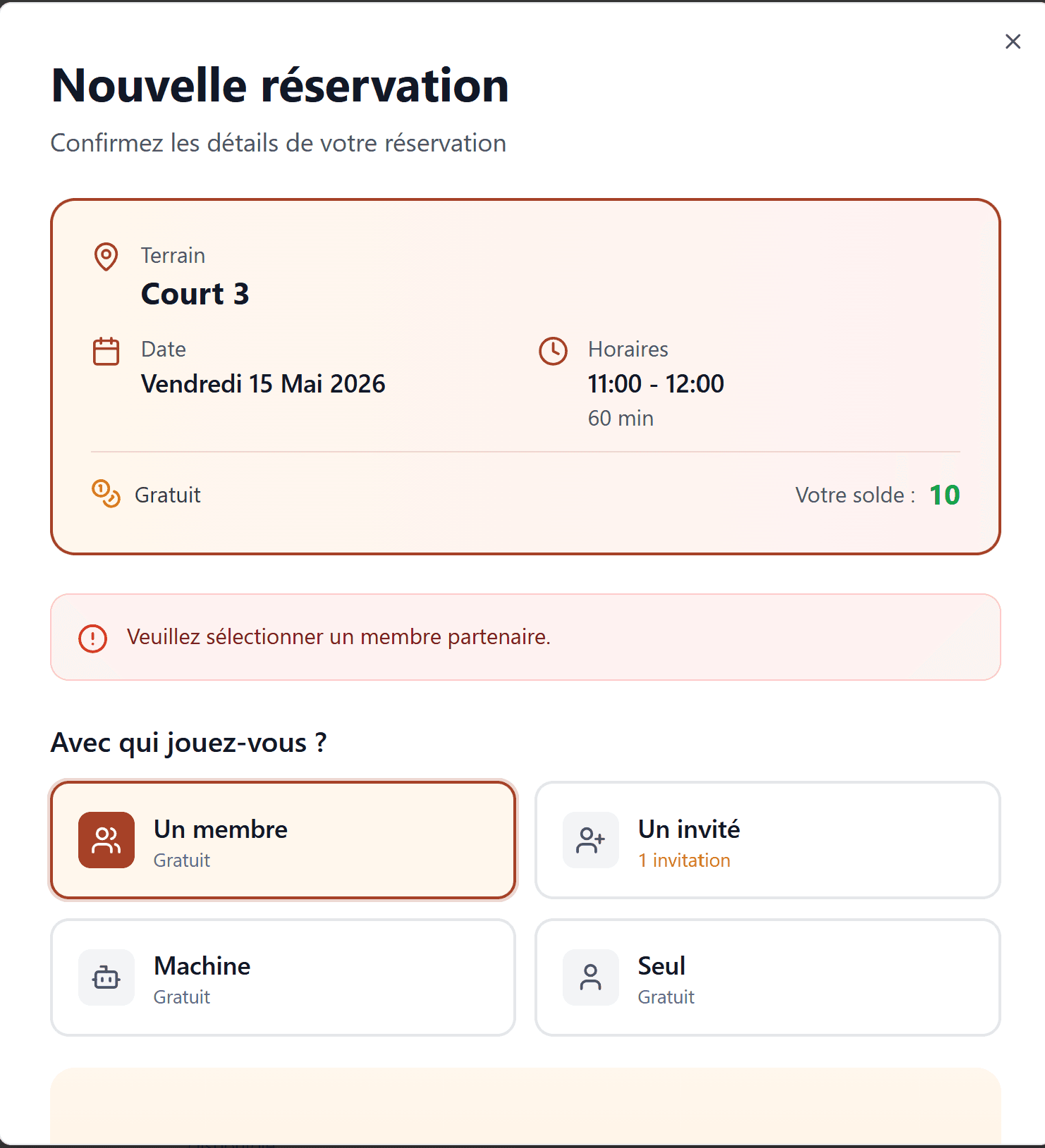 Choisissez le type de réservation — capture 1